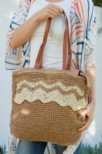 Load image into Gallery viewer, Mia | Straw Bag Single Scallop Trim Tan Faux Leather Handle | Natural
