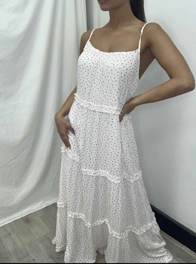 SALE | Olive Maxi Dress | White & Pink