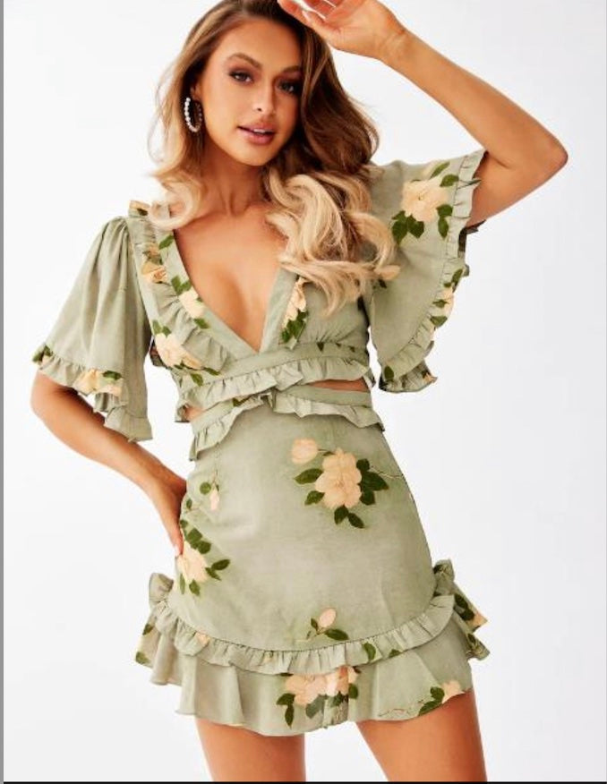 Tracey Floral Mini Dress | Sage Green