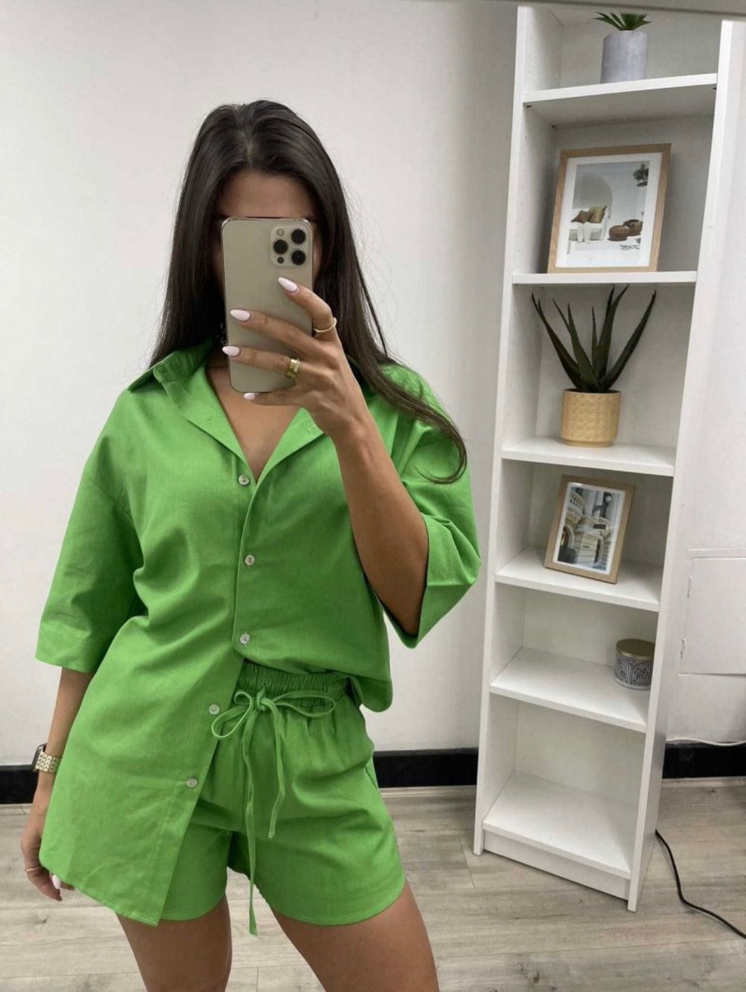 Lina Linen button up shirt & Shorts | Green