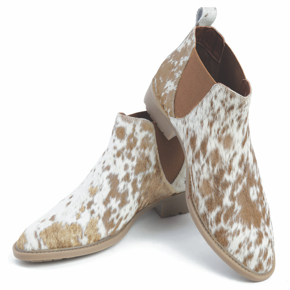 Cow Hide Boots | White & Brown Harion